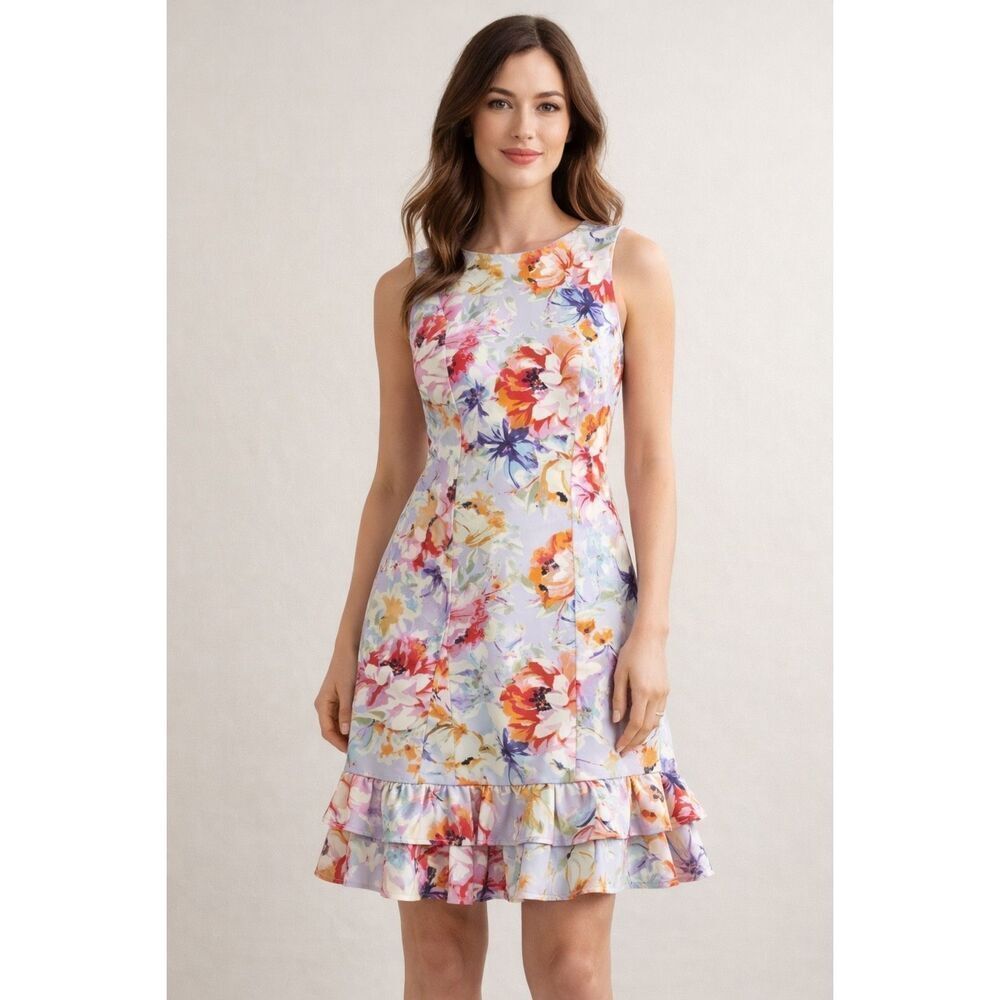 Donna Ricco NY Floral Sleeveless Ruffle Hem Fit & Flare Dress Size 2